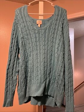St. John's Bay Cable Knit V-Neck Sweater in Sage